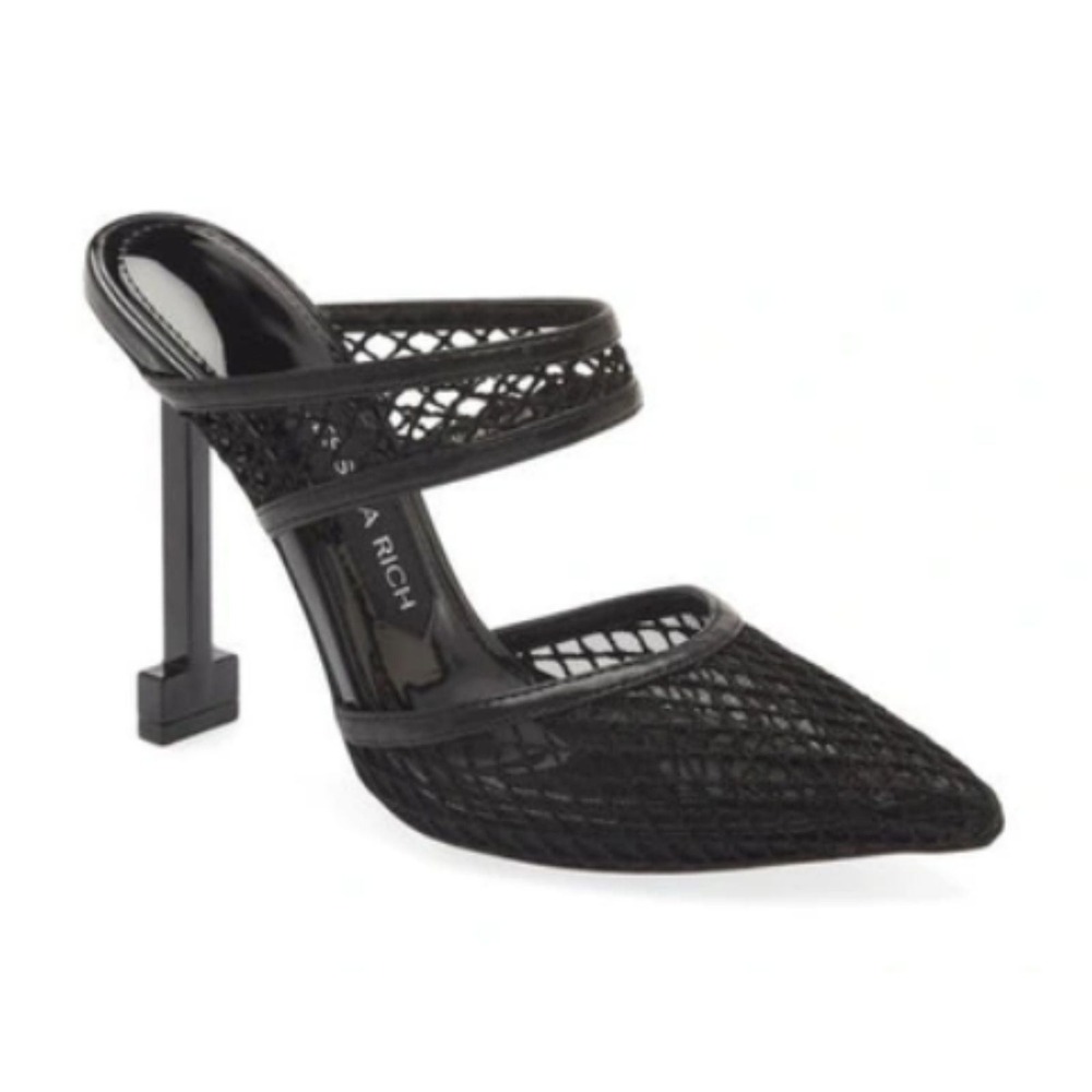 Jessica Rich Mesh Mule Women 6 Black Pointed Toe Rich Heel Pump